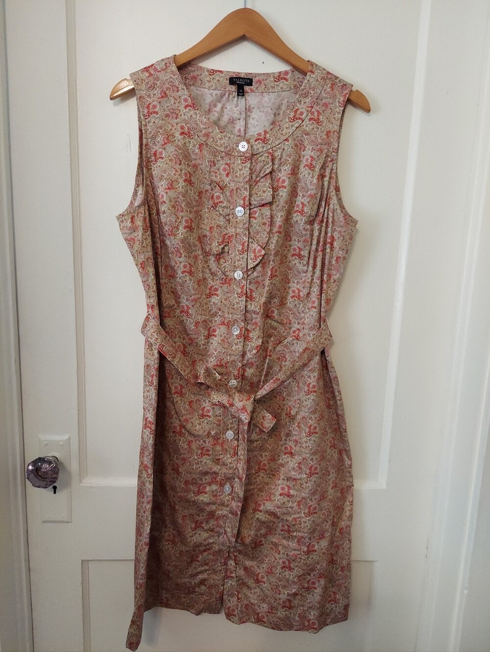Talbots Aline Dress Womens 14 Paisley Full Button Cotton Career Work Office